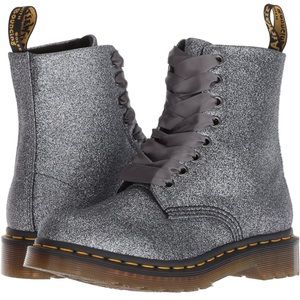 Dr. Martens Women's 1460 Pascal Fine Glitter Mid Calf Boot, Pewter, 11